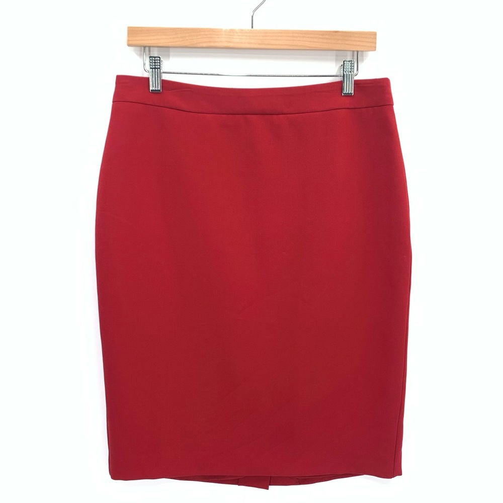 1. State Red Midi Length Flat Front Pencil Skirt Back Slit Size 10 Office